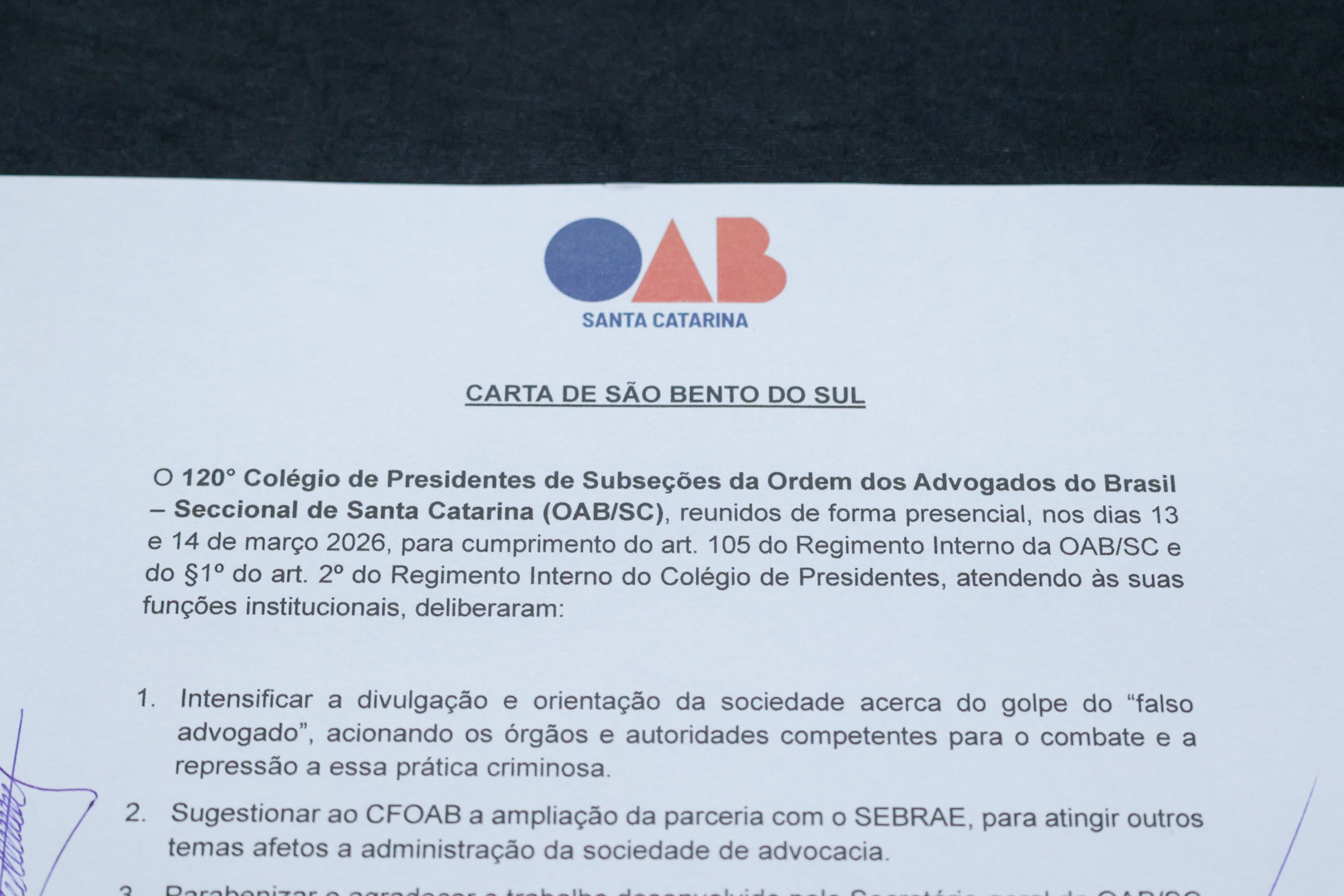 Carta Colégio de Presidentes de São Bento do Sul 